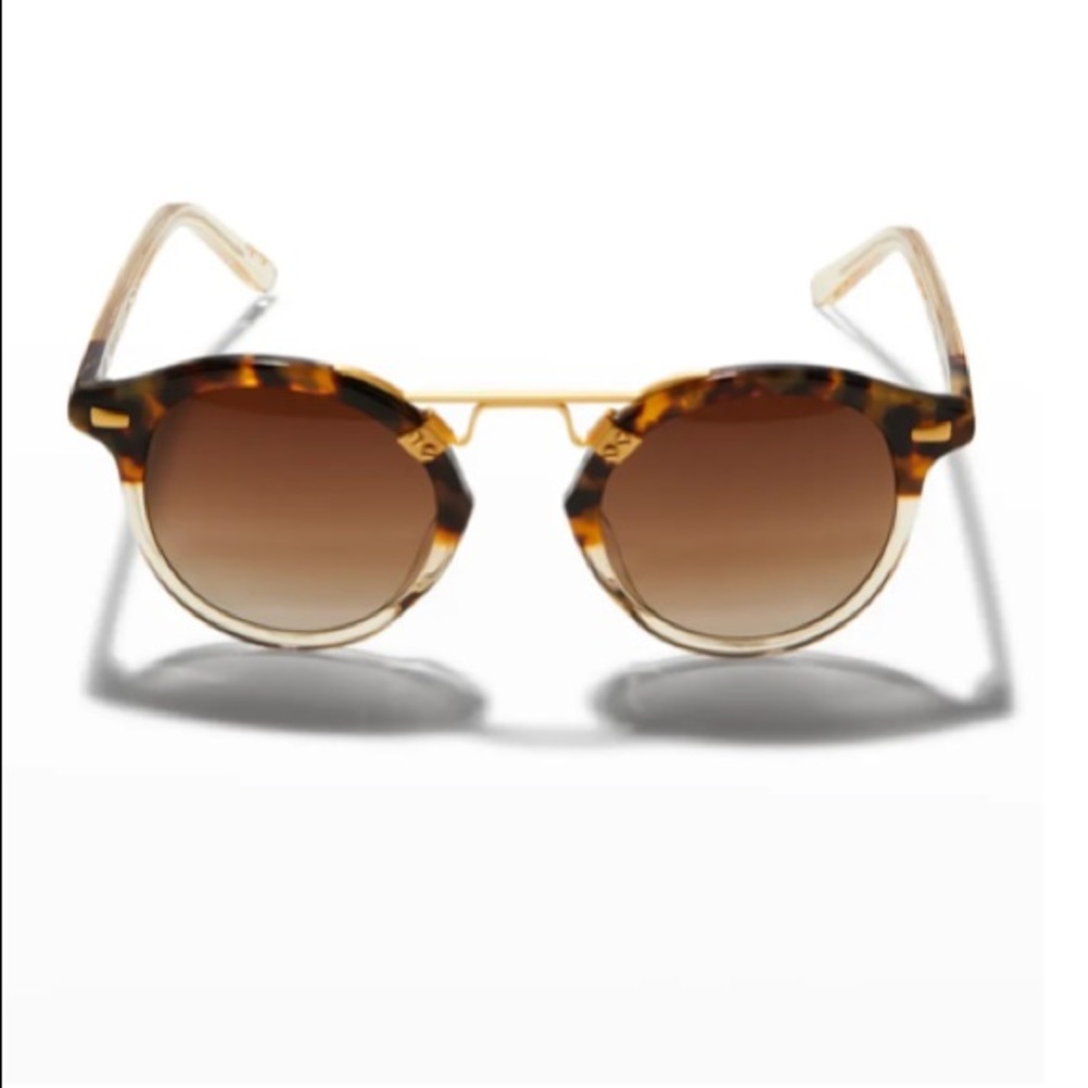 Krewe Round Acetate and Metal Sunglasses in Blonde Tortoise